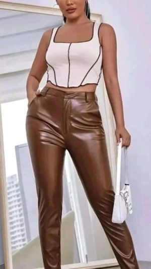PANTALÓN ECO CUERO CAFÉ SKINNY